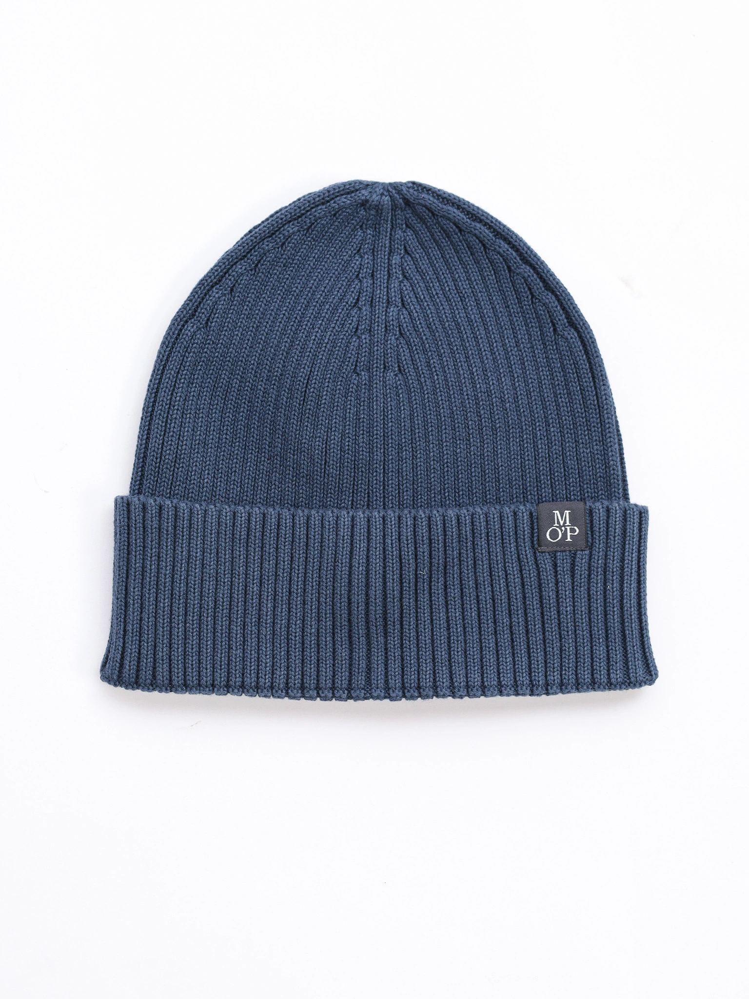 Шапка-бини синего цвета с отворотом из хлопка